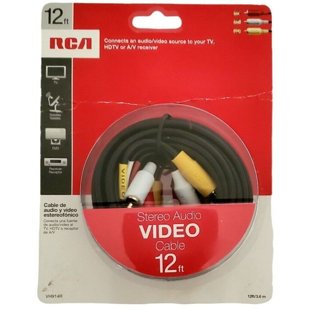 New RCA Stereo Audio Video Source Jacks 12 FT Cable HDTV A/V TV Wire Connectors